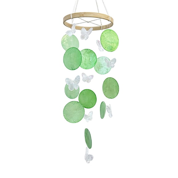 Shell Wind Chime for Outside, Butterfly Seashell Wind Chime Sea Glass Shell Wind Chime for Outside/Patio/Garden/Porch Decor, Handcrafted Wind Chime