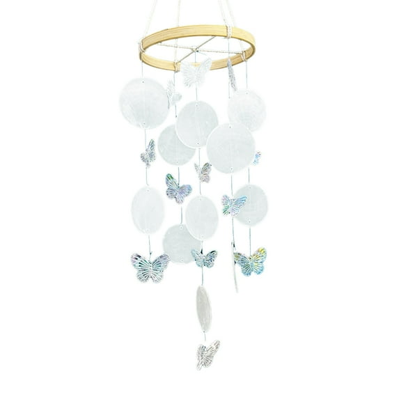 Shell Wind Chime for Outside, Butterfly Seashell Wind Chime Sea Glass Shell Wind Chime for Outside/Patio/Garden/Porch Decor, Handcrafted Wind Chime