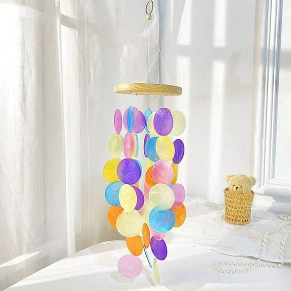 Shell Wind Chime for Outside Sea Shell Wind Chimes Outdoor Indoor Handmade Painted Colorful Ocean Shell Hanging Decor for Patio Garden Balcony