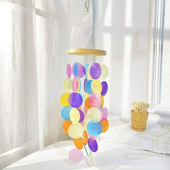 Shell Wind Chime for Outside Sea Shell Wind Chimes Outdoor Indoor Handmade Painted Colorful Ocean Shell Hanging Decor for Patio Garden Balcony