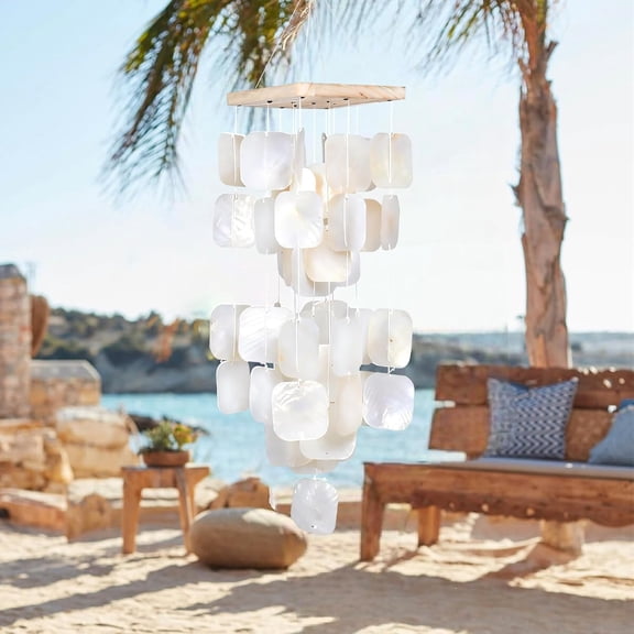 Shell Wind Chimes for Outside Clearance, Tropical White Capiz Shell Wind Chime for Patio,Indoor,Outdoor,Garden,Yard,Coastal,Beach Decor or Gifts for Women,Girl