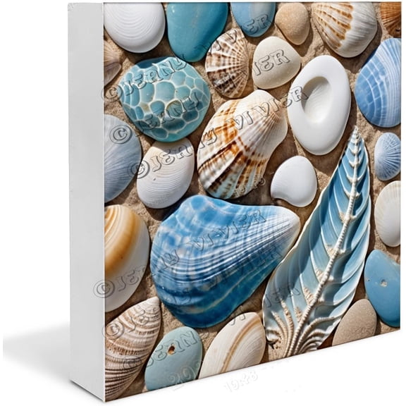 Shell Wooden Box Sign Beach Gifts For Girls Funny Shell Desk Decor Boho Decor for Living Room Table Centerpiece Wood Block Signs For Shelf Desk Decoration 5x5 in