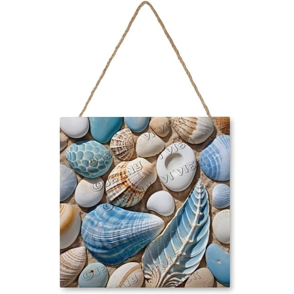 Shell Wooden Sign Ocean Beach Bathroom Wall Decors MDF Hanging Wood Plaques for Home Office Living Room Laundry Bathroom Spa Washroom Funny Bathroom Decor 12x12 Inch