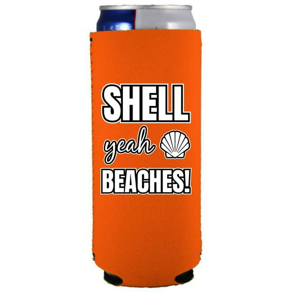 Shell Yeah Beaches Slim Can Coolie (Orange)