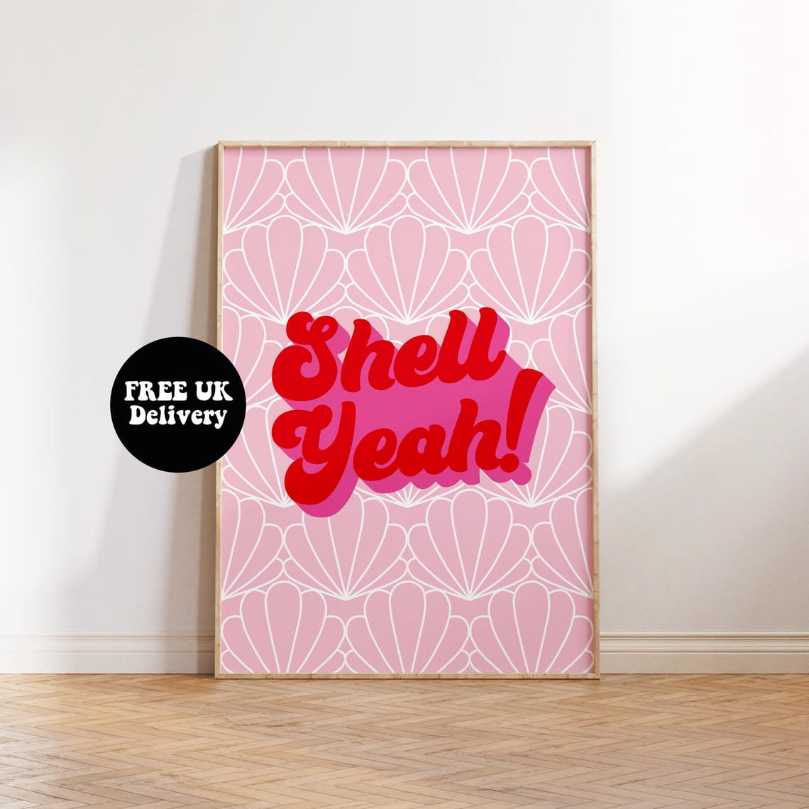 Yeah Fun Not Shell Yeah Fun Bright Typography Wall Art Poster, Pink Bathroom Wall ...