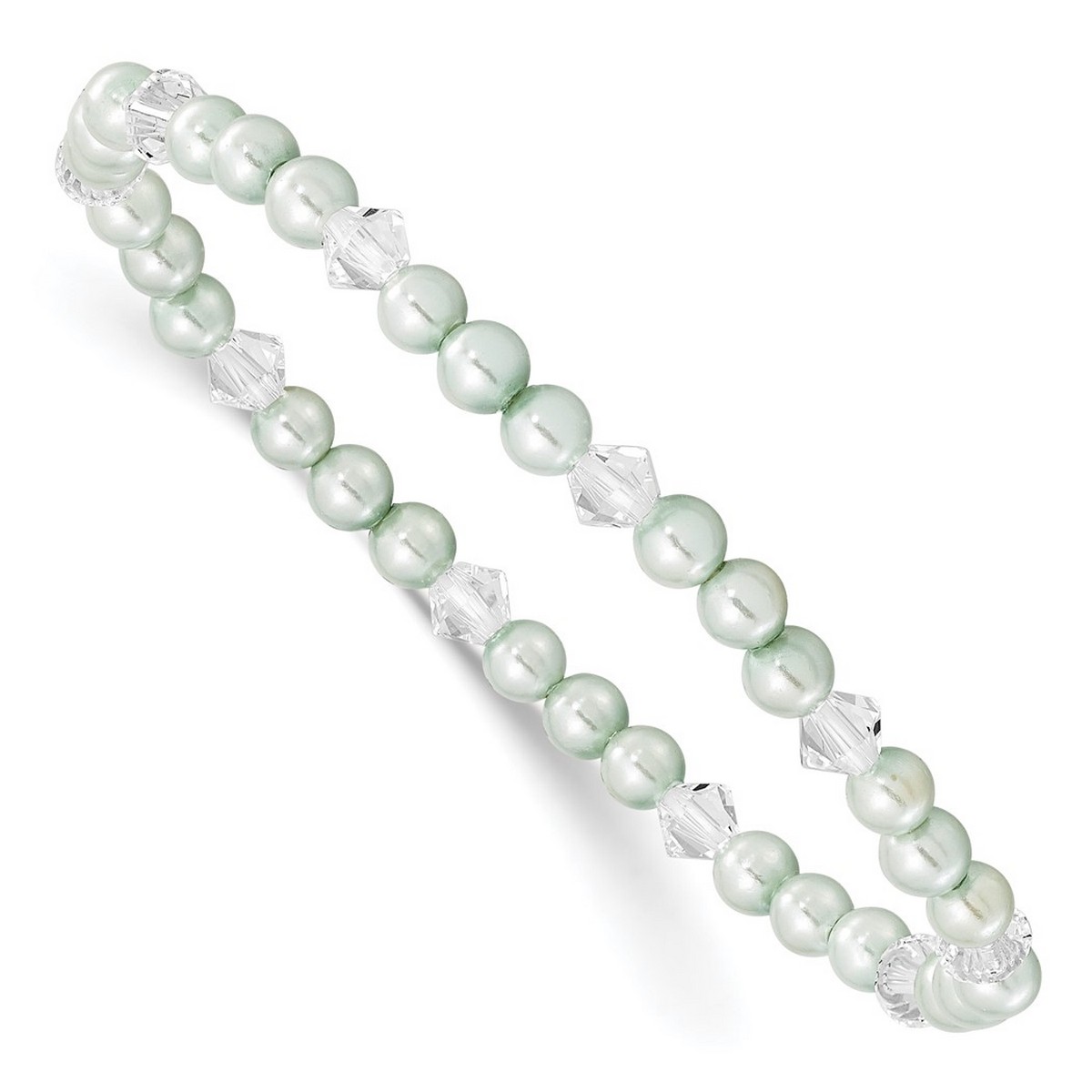 JEWELRYWEB Shell pearl 4mm Green Simulated Shell Beads and Crystal Youth Stretch Bracelet - Stretch Bracelet for Women