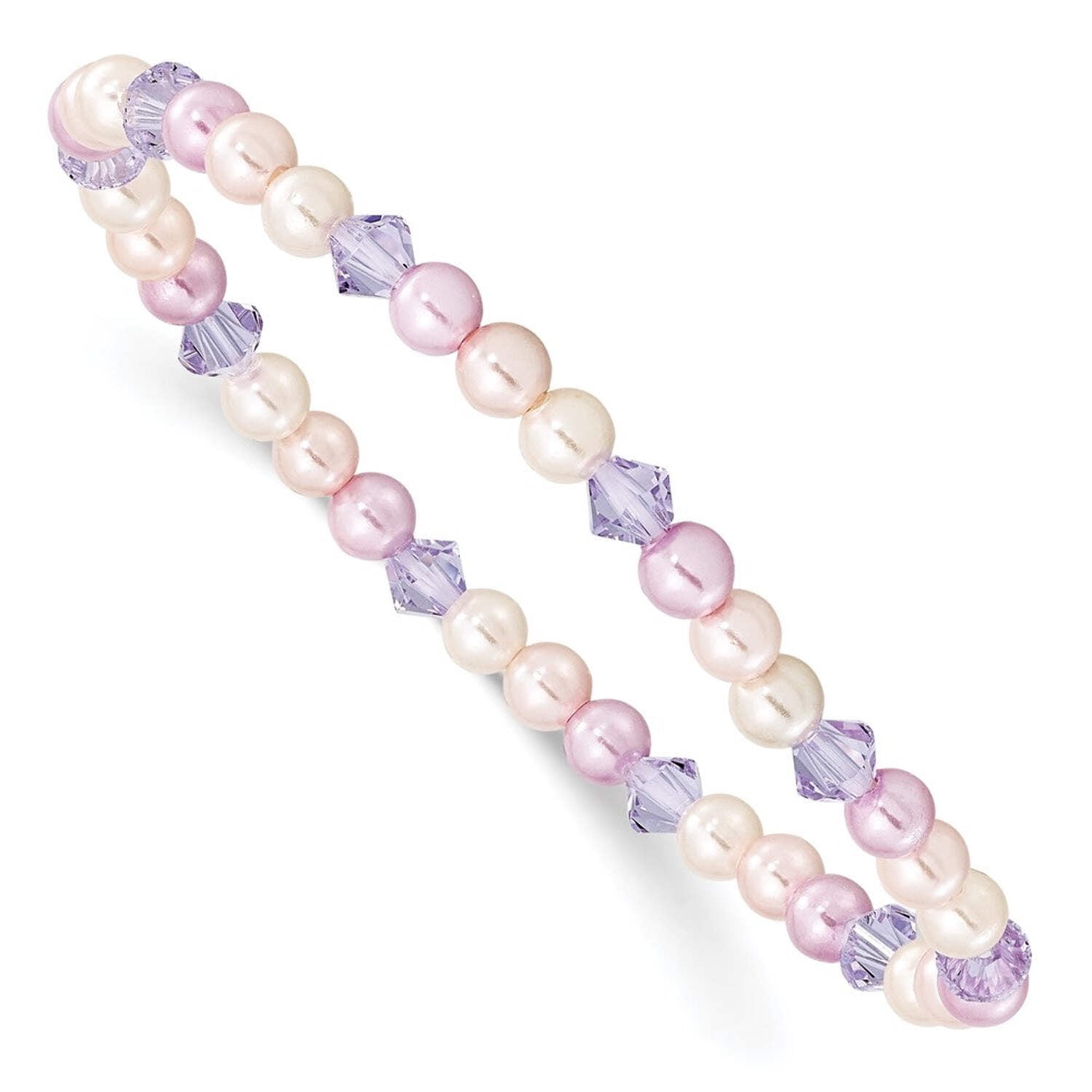 PRIMAL 4mm Shell Bead Pink/Purple & Swarovski Element Child Stretch Bracelet