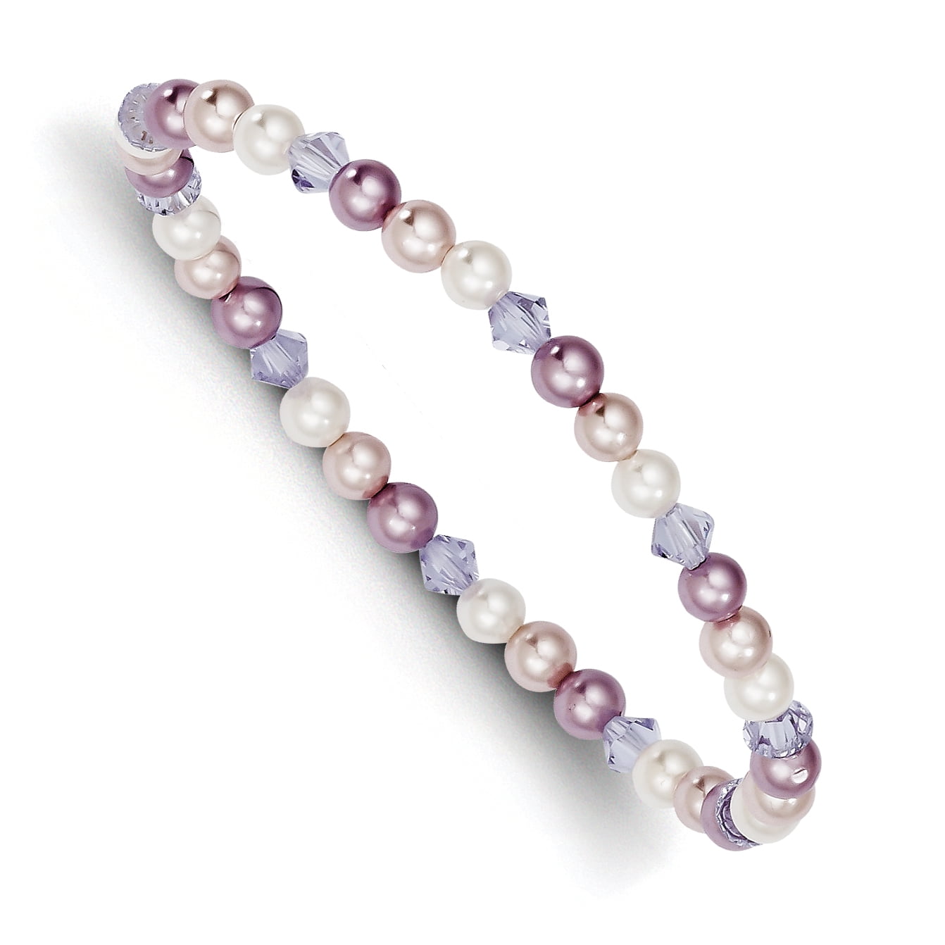 Primal 4mm Shell Bead Pink/Purple & Swarovski Element Child Stretch Bracelet