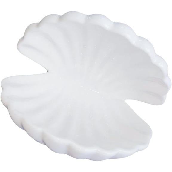 Shell-shaped Jewelry Container and Trinket Case, Ceramic Storage Box with Flip Lid, White Decorative Earring Bracelet Organizer for Desktop Room Dcor