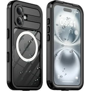 ShellBox Magnetic Waterproof Case For IPhone 16 6.1" 12FT Military Shockproof Waterproof Built In Screen Protector IP68 Waterproof Full Cover,Black/Clear