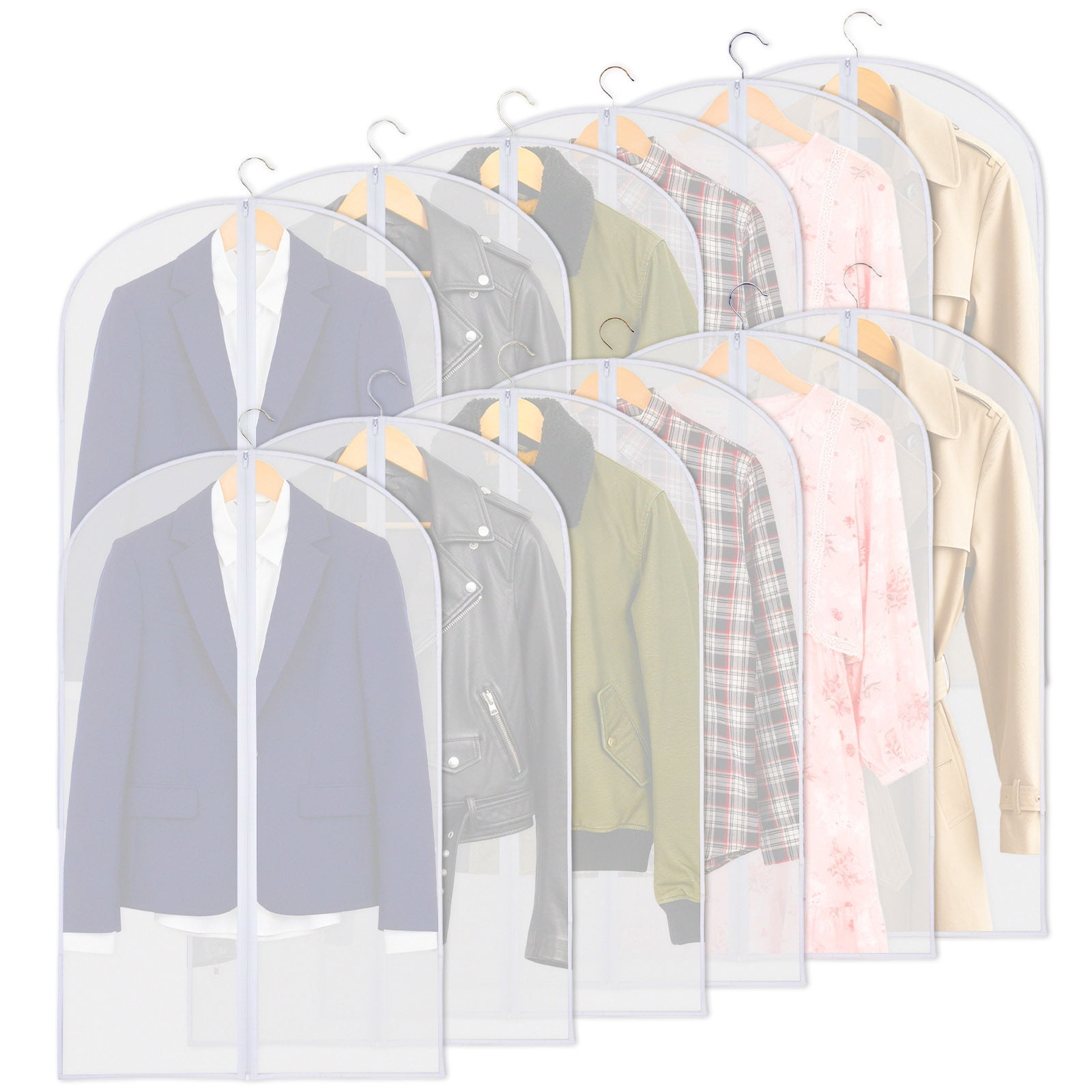 ShellKingdom 12 pack 40" Clear Garment Bags, Dust-Proof Suit Protector Cover Bag with Zipper, Hanging Clothes Bags Dress Bag for Dresses, Suit, Coat Closet Clothes Storage