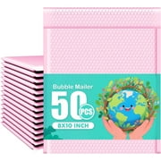ShellKingdom 50 Pcs Bubble Mailers 8x10 inches Poly Padded Envelopes Waterproof Self-Seal Bubble Shipping Bags for Small Business, Pink