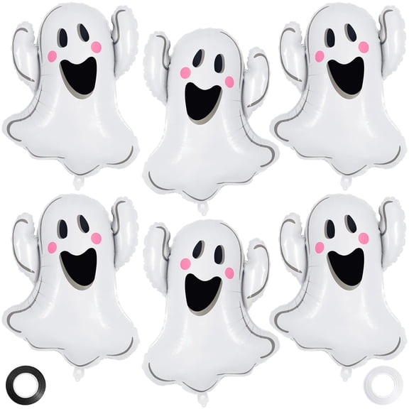 ShellKingdom 6Pcs Ghost Ballons, 33" Foil Mylar Balloons for Party Birthday Haunted House Spooky Decoration Supplies