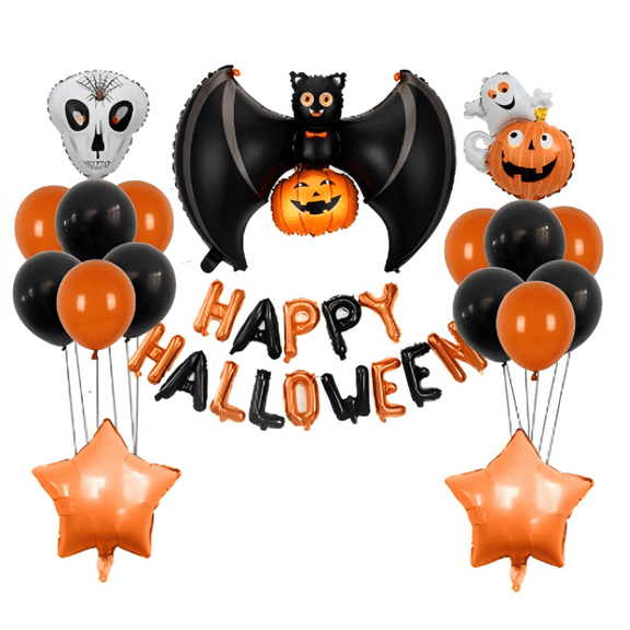 ShellKingdom Bat Ballons Set, Foil Mylar Balloons for Party Birthday Haunted House Spooky Decoration Supplies