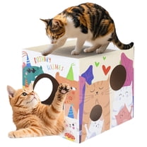 ShellKingdom Cardboard Cat House with Scratching Pads, Corrugated Cat Scratcher Play House for Indoor Cats Kittens