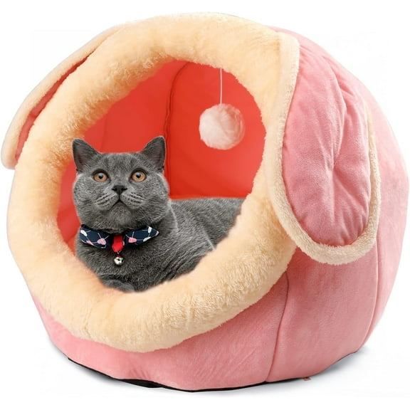 ShellKingdom Cave Cat Bed for Indoor Cats, Pink Cat House Furniture with Removable Washable Soft Cushioned Pillow Cute Pet Beds for Kitten Puppy