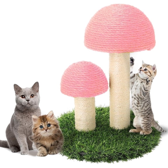 ShellKingdom 16.5'' Cat Scratching Post, Natural Sisal Claw Scratchers for Kittens Small Cats, Mushrooms Cat Interactive Toys, Pink