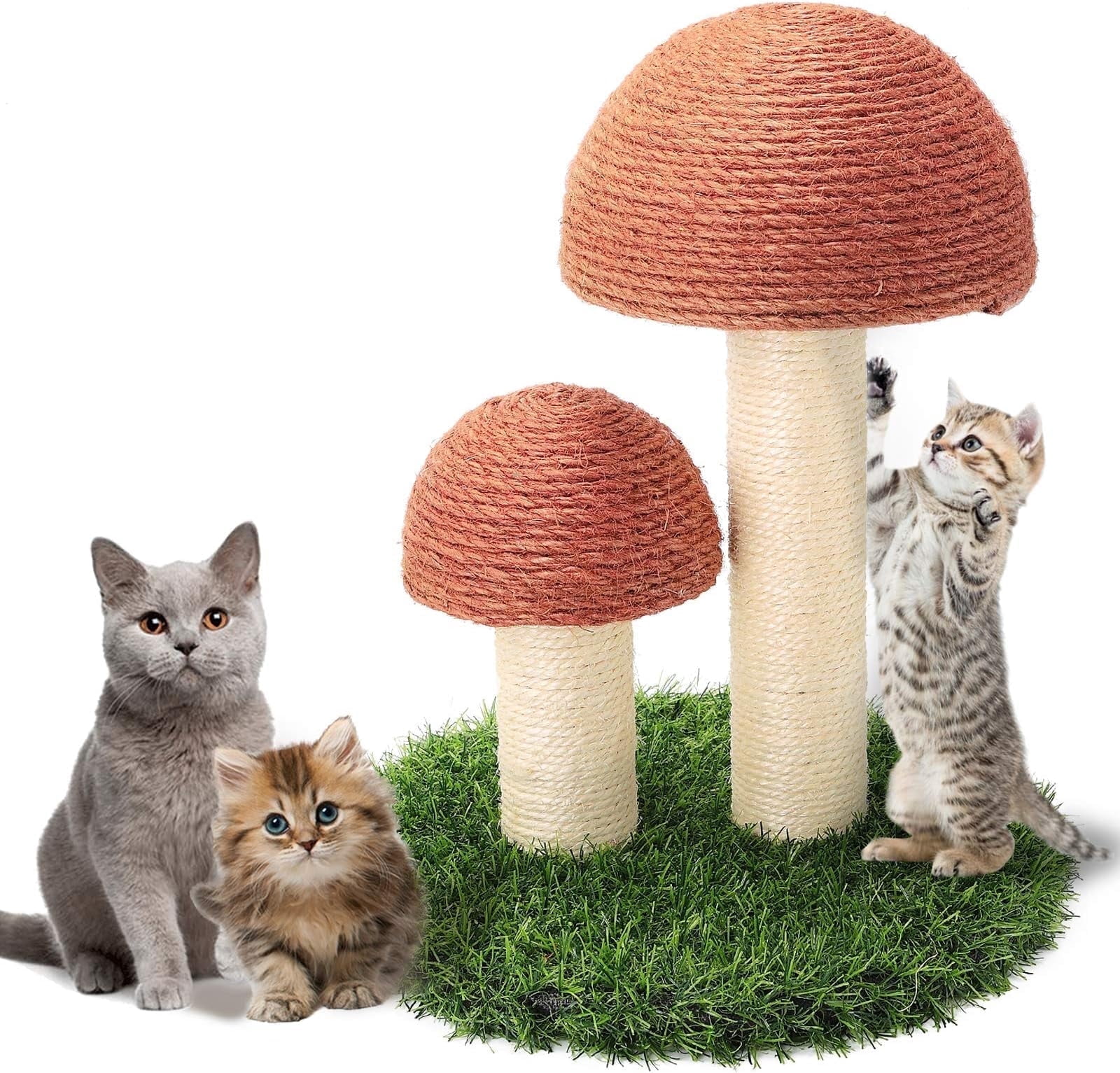 ShellKingdom 16.5'' Cat Scratching Post, Natural Sisal Claw Scratchers for Kittens Small Cats Mushrooms Cat Interactive Toys, Brown