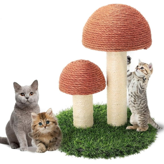 ShellKingdom 16.5'' Cat Scratching Post, Natural Sisal Claw Scratchers for Kittens Small Cats Mushrooms Cat Interactive Toys, Brown