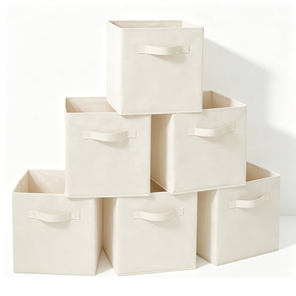 ShellKingdom Collapsible Fabric Cube Storage Bins (10.5" x 10.5"), 6 Pcs Foldable Cloth Organizer Drawer, Beige