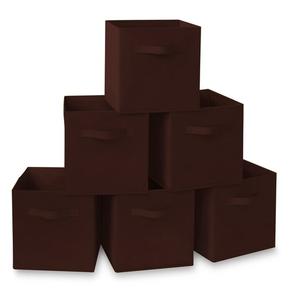 ShellKingdom Collapsible Fabric Cube Storage Bins (10.5" x 10.5"), 6 Pcs Foldable Cloth Organizer Drawer, Brown