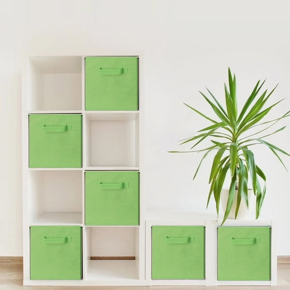ShellKingdom Collapsible Fabric Cube Storage Bins (10.5" x 10.5"), 6 Pcs Foldable Cloth Organizer Drawer, Green