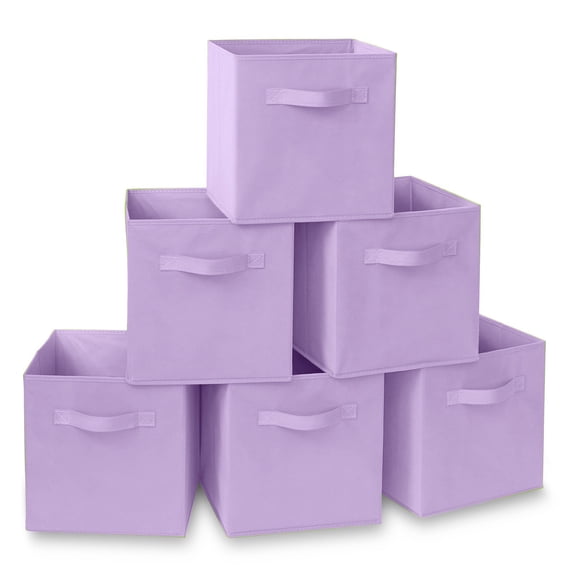 ShellKingdom Collapsible Fabric Cube Storage Bins (10.5" x 10.5"), 6 Pcs Foldable Cloth Organizer Drawer, Light Purple