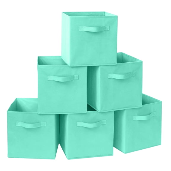 ShellKingdom Collapsible Fabric Cube Storage Bins (10.5" x 10.5"), 6 Pcs Foldable Cloth Organizer Drawer, Mint Green