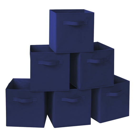 ShellKingdom Collapsible Fabric Cube Storage Bins (10.5" x 10.5"), 6 Pcs Foldable Cloth Organizer Drawer, Navy Blue
