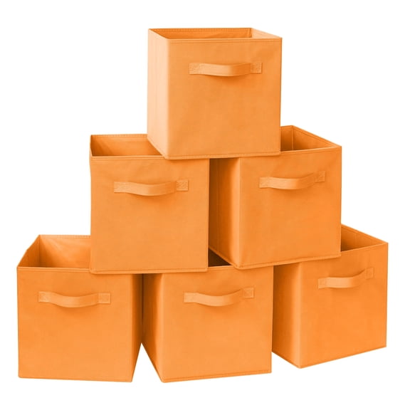 ShellKingdom Collapsible Fabric Cube Storage Bins (10.5" x 10.5"), 6 Pcs Foldable Cloth Organizer Drawer, Orange
