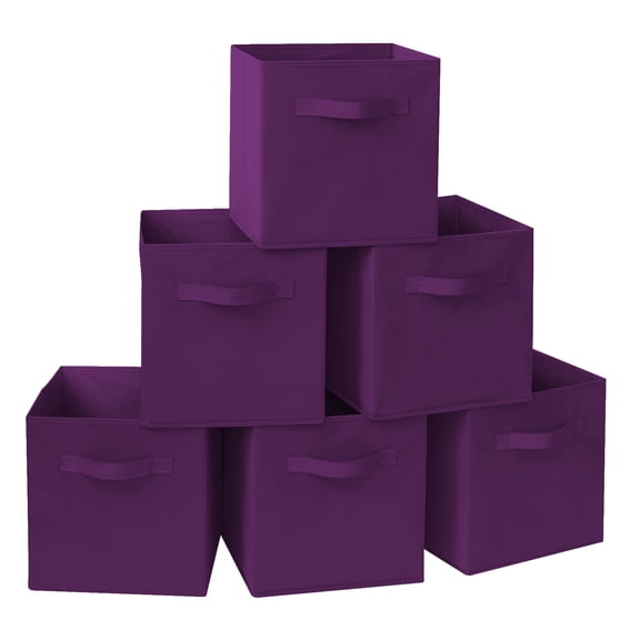 ShellKingdom Collapsible Fabric Cube Storage Bins (10.5" x 10.5"), 6 Pcs Foldable Cloth Organizer Drawer, Purple