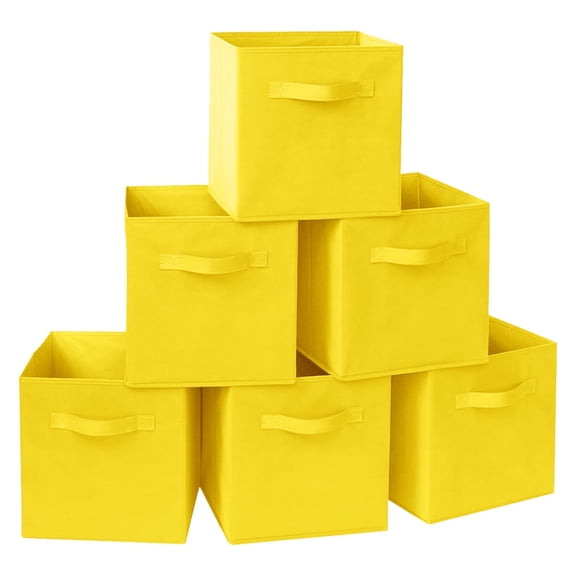 ShellKingdom Collapsible Fabric Cube Storage Bins (10.5" x 10.5"), 6 Pcs Foldable Cloth Organizer Drawer, Yellow
