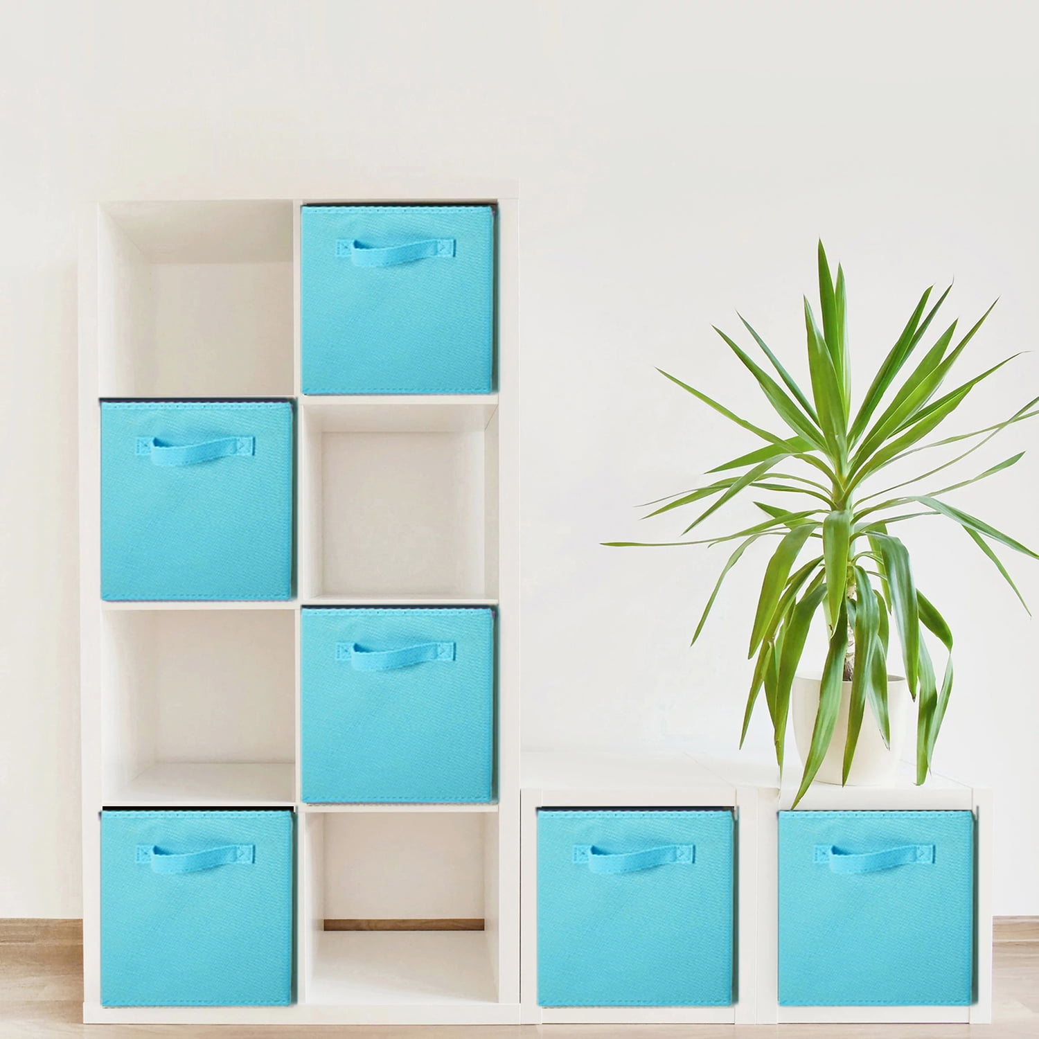 ShellKingdom Collapsible Fabric Cube Storage Bins (10.5" x 10.5"), 6 Pcs Foldable Cloth Organizer Drawer, Blue
