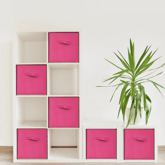 ShellKingdom Collapsible Fabric Cube Storage Bins (10.5" x 10.5"), 6 Pcs Foldable Cloth Organizer Drawer, Fuchsia