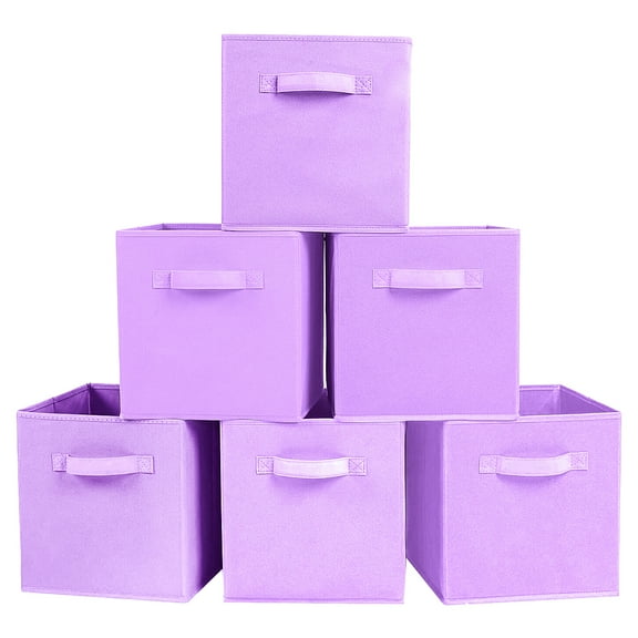 ShellKingdom Collapsible Fabric Cube Storage Bins (10.5" x 10.5"), 6 Pcs Foldable Cloth Organizer Drawer, Lightpurple