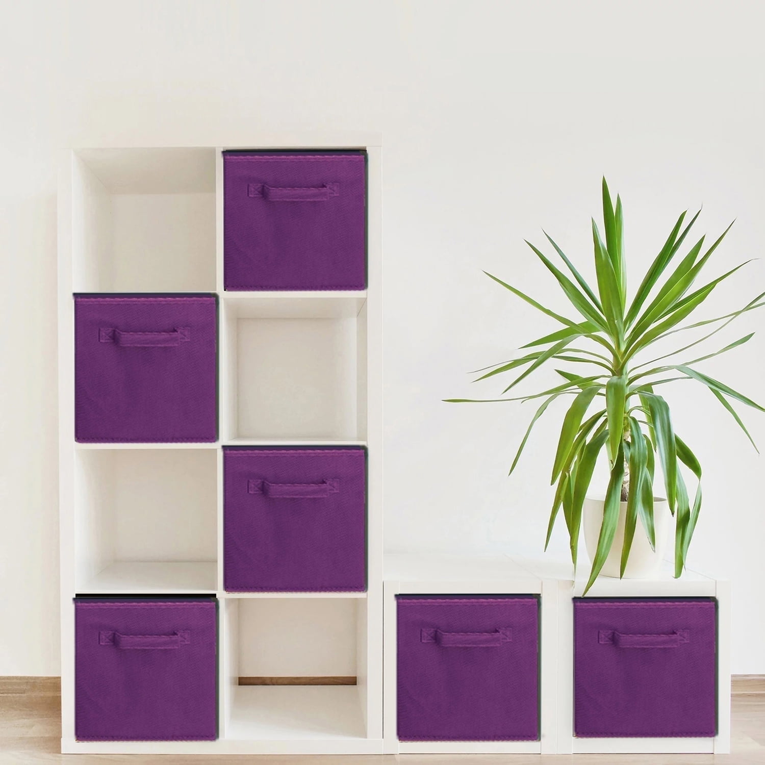 ShellKingdom Collapsible Fabric Cube Storage Bins (10.5" x 10.5"), 6 Pcs Foldable Cloth Organizer Drawer, Purple
