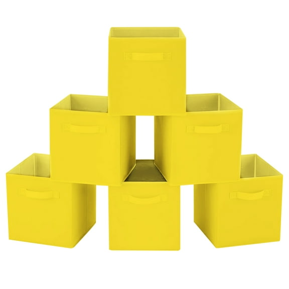 ShellKingdom Collapsible Fabric Cube Storage Bins (10.5" x 10.5"), 6 Pcs Foldable Cloth Organizer Drawer, Yellow