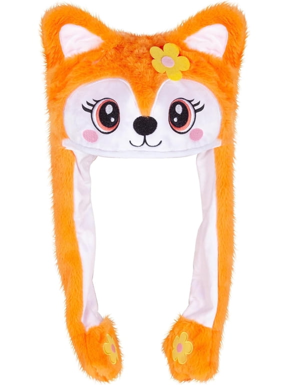 Fox Plush Winter Novelty Hat Warm Funny Beanie Animal Hat with Ears Moving Jumping Pop Up Beating for Kids Teens Adults - One Size