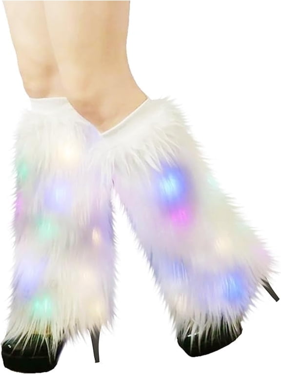 Women's Faux Fur Leg Warmers, Plush Soft Furry Fluffy Winter Long Boot Cuff Wrist Covers Boots Sleeves