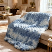 ShellKingdom Faux Fur Throw Blanket, Soft Plush Fluffy Thick Bubble Blanket for Couch Sofa Bedroom Living Room, 50" x 60", Tie Dye Blue