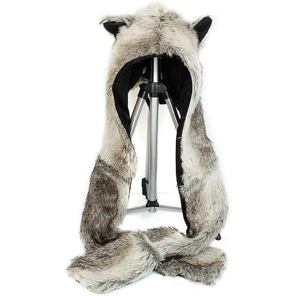ShellKingdom Plush Novelty Animal Hat, 3 in 1 Function Faux Fur Full Animal Hood Hat Winter Warmer Cap