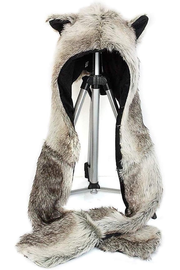 Plush Novelty Animal Hat, 3 in 1 Function Faux Fur Full Animal Hood Hat Winter Warmer Cap