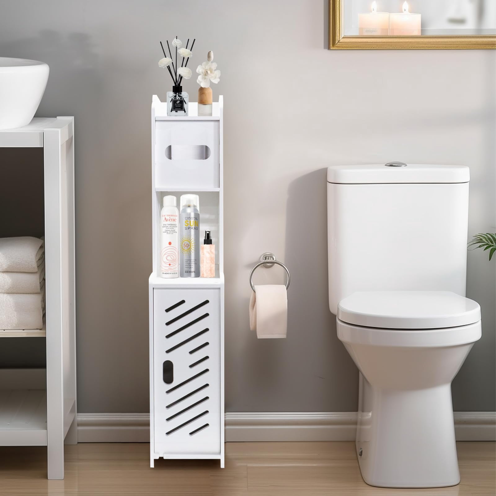 ShellKingdom Toilet Paper Holder Stand, Small Bathroom Storage with ...