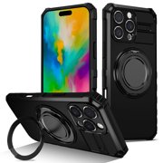 ShellTech for 16 Pro Max PC+TPU Case,Compatible with MagSafe, 360 Rotating Stand, Camera Protector, Anti-Yellow, Anti-Fingerprint, Drop Protection, Shockproof, Full Protection,Black