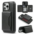 thumbnail image 1 of ShellTech 2 in 1 Wallet Case for iPhone 15 Pro Max Case[Compatible with Magsafe]Card Slot Holder Leather Detachable Magnetic Kickstand Shockproof Slim Phone Cover,Black, 1 of 13