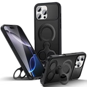 ShellTech For Apple iPhone 16 Pro Max PC+TPU Protective Case with Kickstand Magnetic Shock-Absorbent Anti-Scratch Back Cover Anti-Fingerprint Wireless Charging Compatible,Black