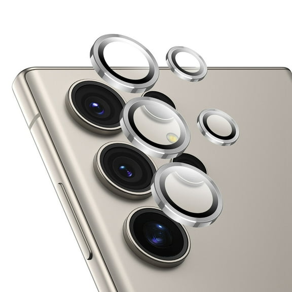 ShellTech Camera Lens Protector Compatible with Samsung Galaxy S24 Ultra, Scratch-Resistant Ultra-Thin Tempered Glass with Aluminum Edge, Set of 5,Silver