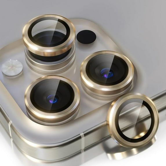ShellTech Camera Lens Protector Compatible with iPhone 13 Pro Max, Scratch-Resistant Ultra-Thin Tempered Glass with Aluminum Edge, Set of 3,Gold