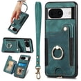 thumbnail image 1 of ShellTech Case for Google Pixel 8,Magnetic Leather Card Holder Wallet RFID-Blocking Case Shockproof TPU Ring Holder Kicsktand Cover with Wrist Strap,Green, 1 of 7