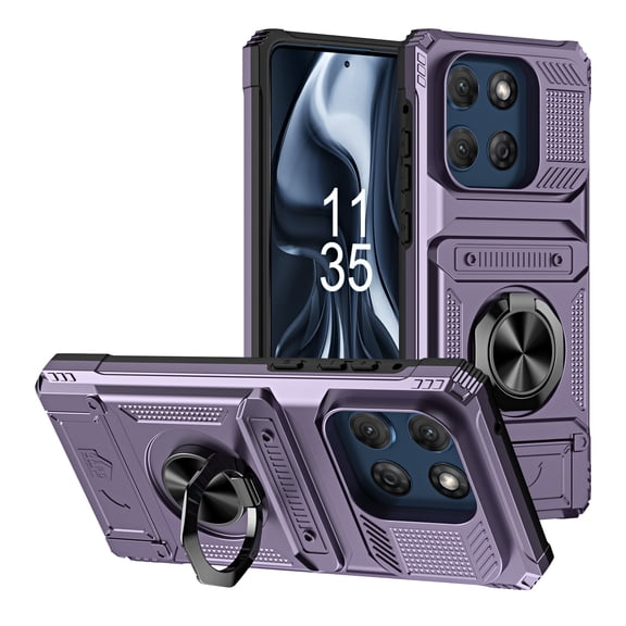 ShellTech Case for Motorola Moto G 5G 2025 ,Shockproof TPU + PC Case Ring Holder Kickstand Case with Card Holder Slot Military Drop Protection Cover,Violet